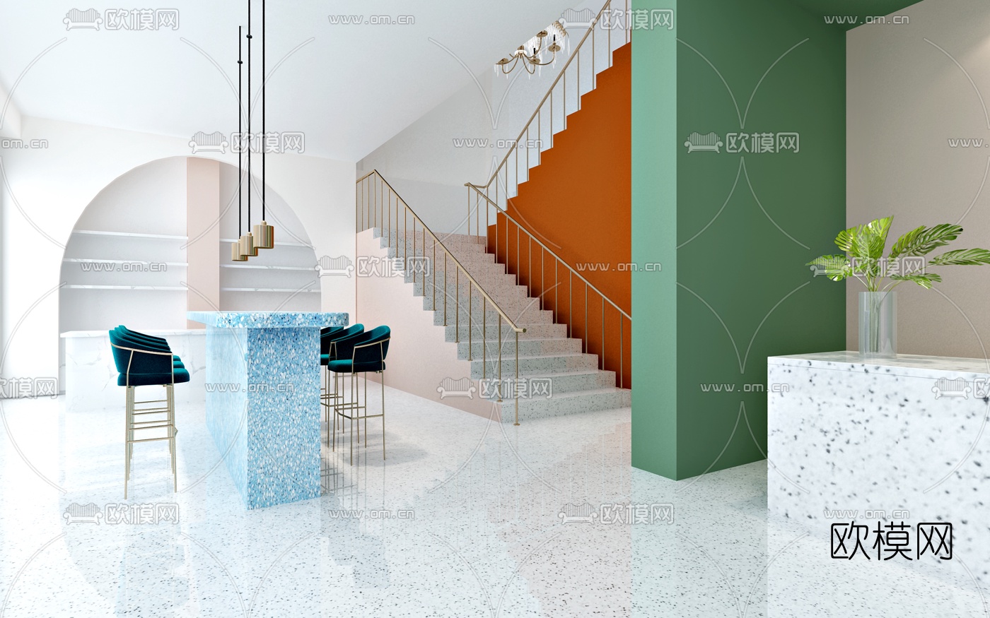 现代网红茶饮店3d模型