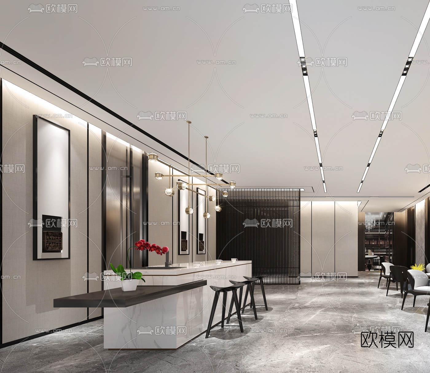 新中式会所休息厅3d模型