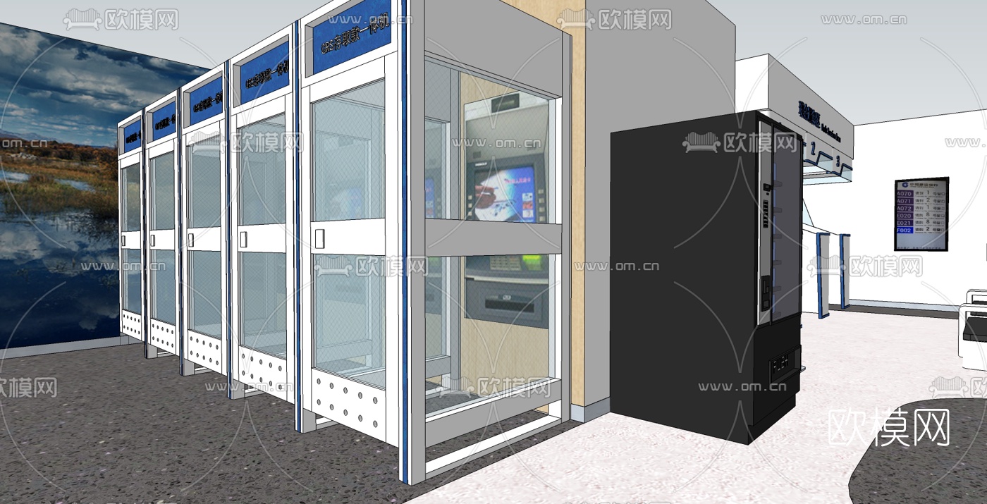 现代建设银行网点su模型下载（渲染图3）
