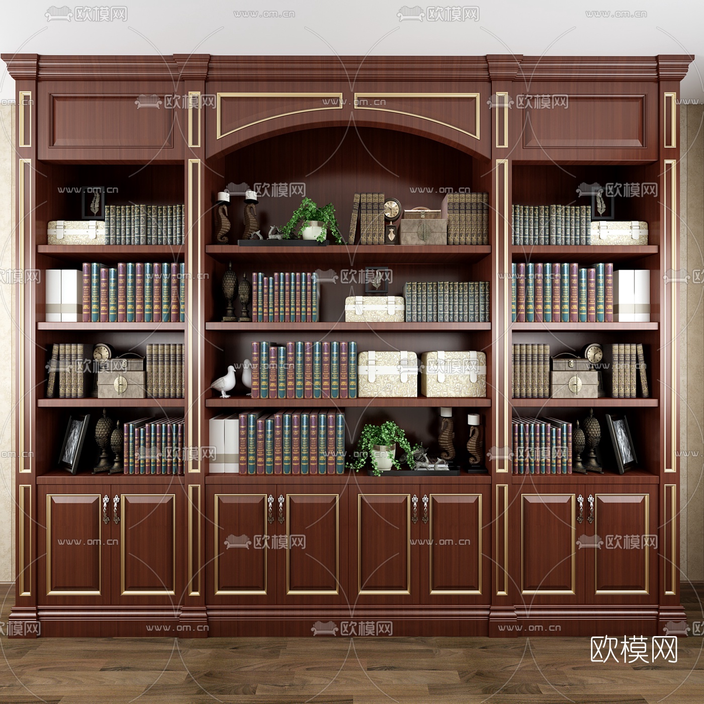 欧式实木书柜组合3D模型