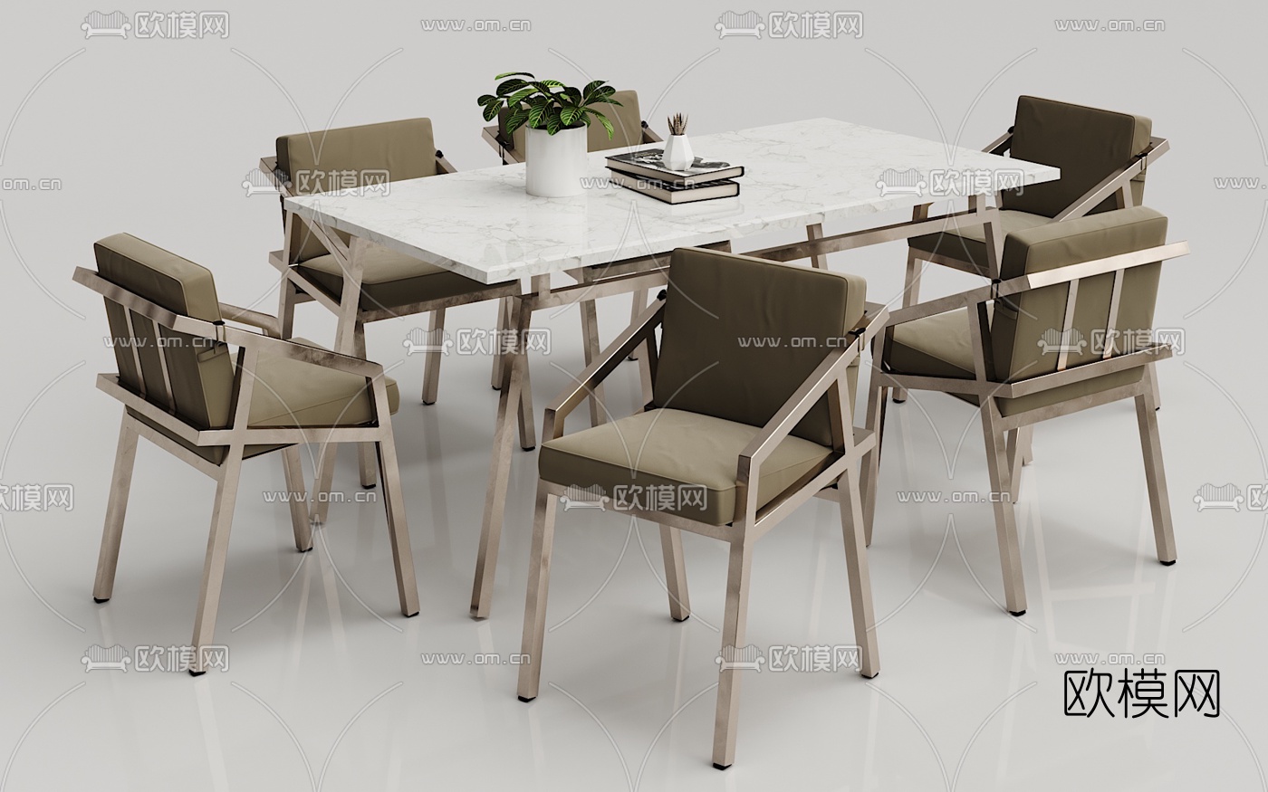 现代金属桌椅组合3d模型下载