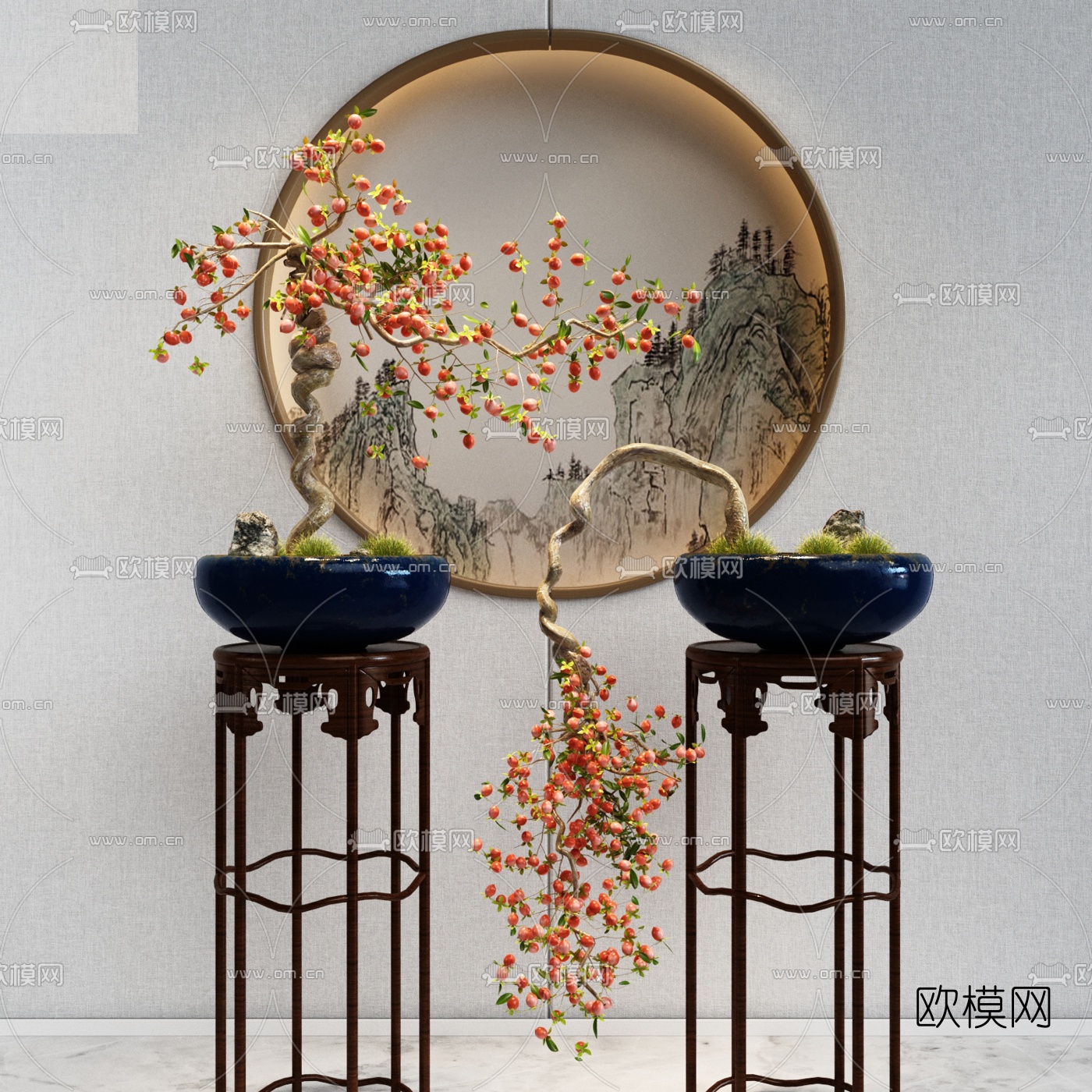 新中式植物盆栽盆景3d模型下载