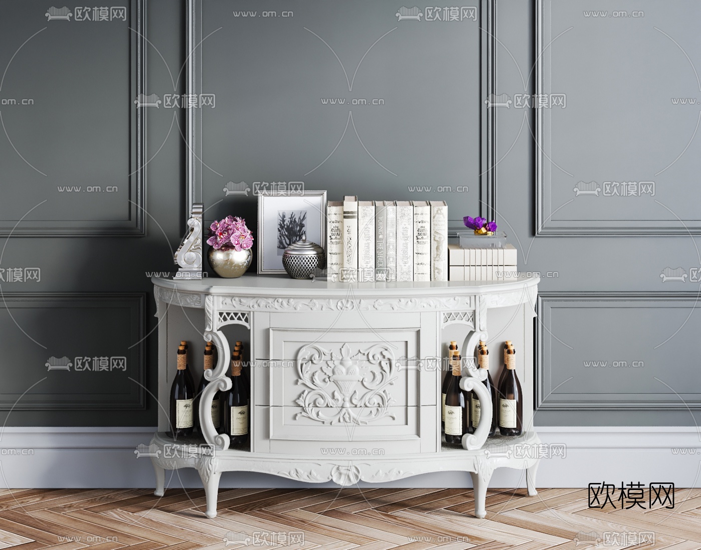 欧式餐边柜摆件3d模型下载