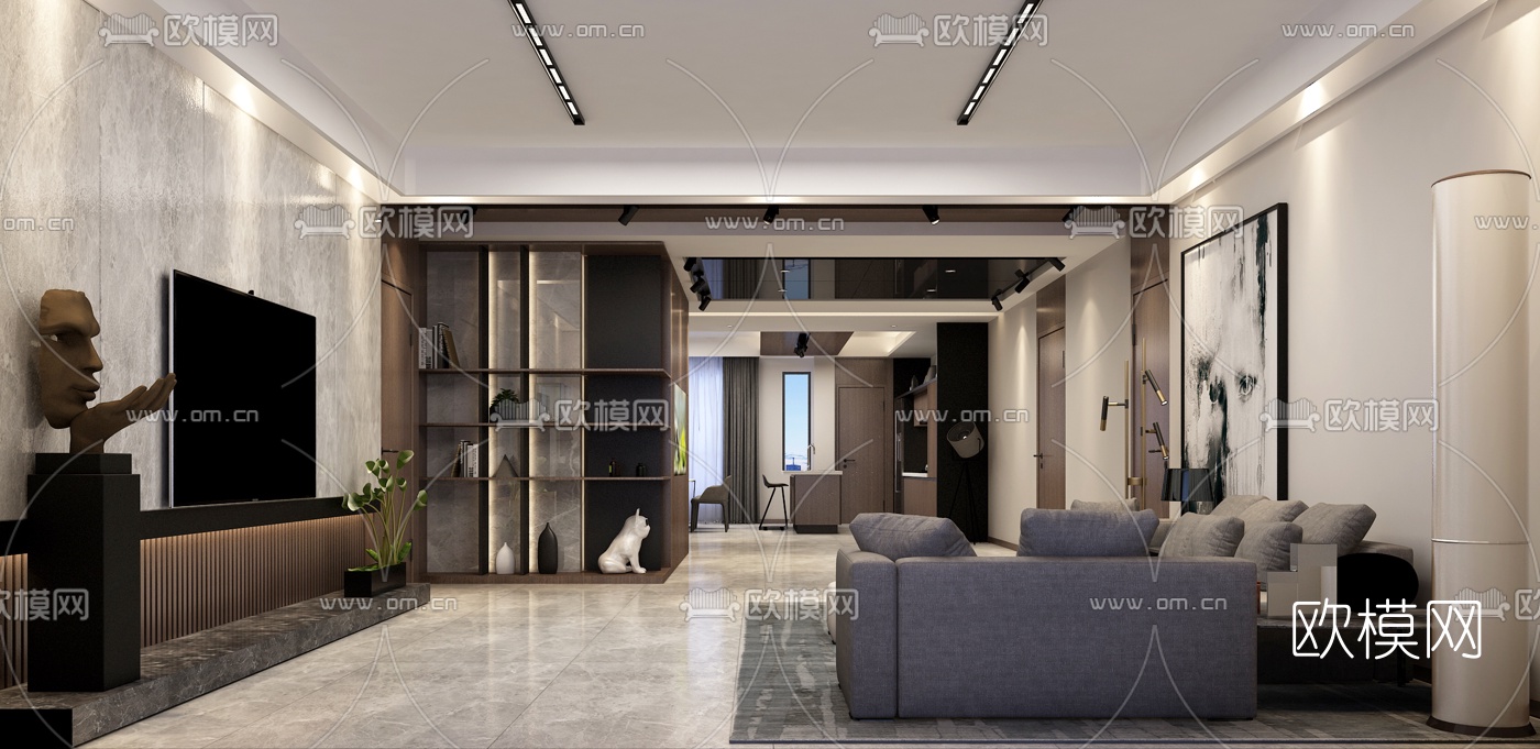 后现代客厅餐厅3d模型下载（渲染图2）