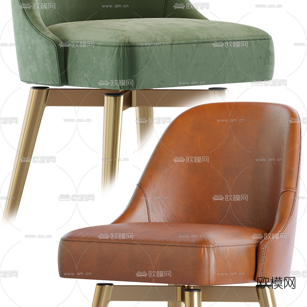 West Elm 轻奢金属吧椅3d模型下载（渲染图2）