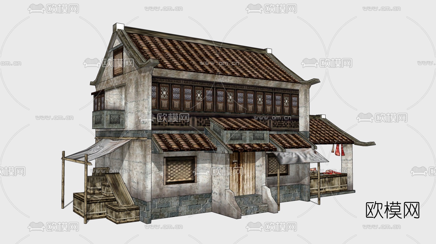 中式民俗古建su模型下载（渲染图1）
