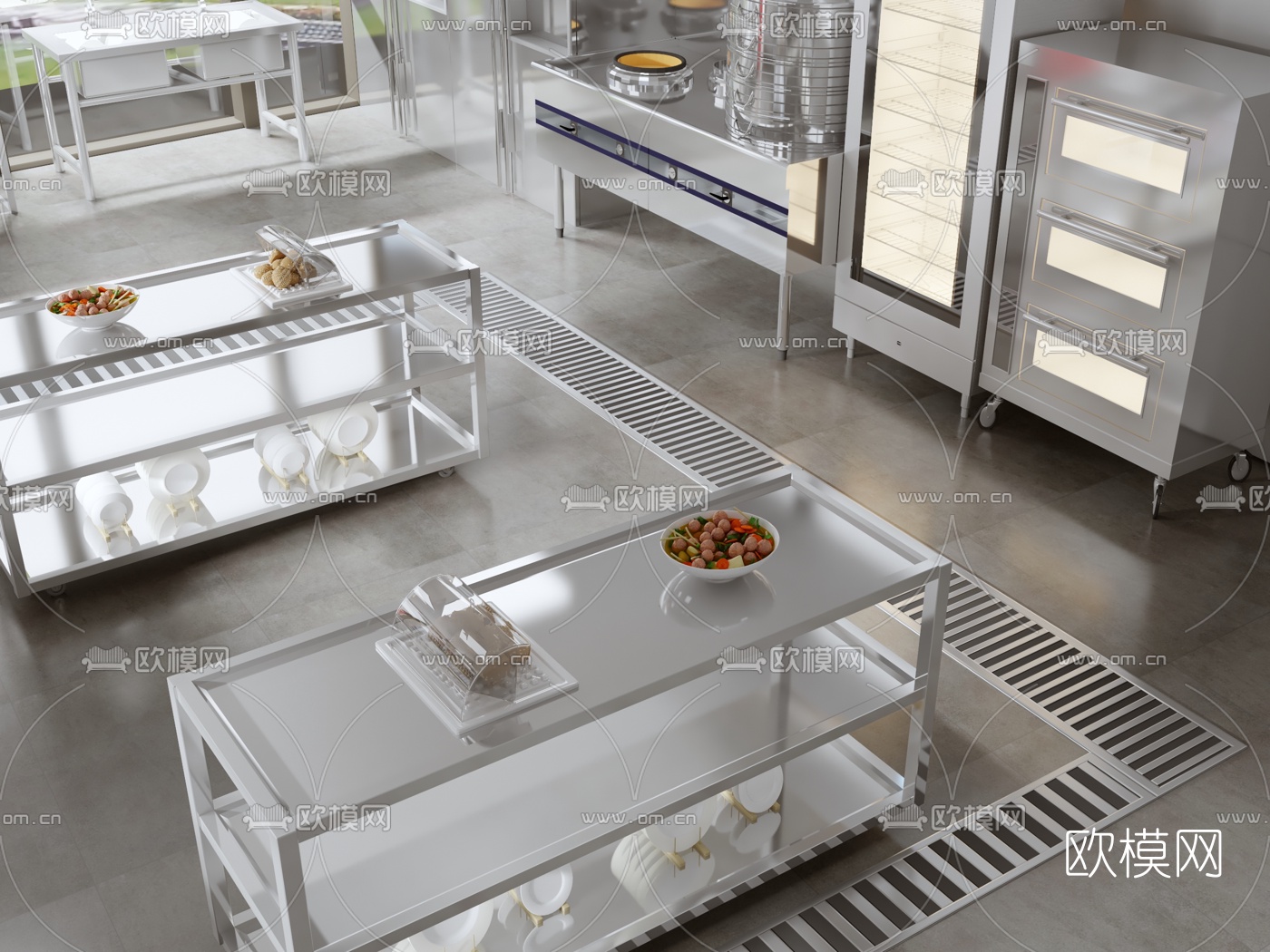 现代酒店中央厨房后厨3d模型