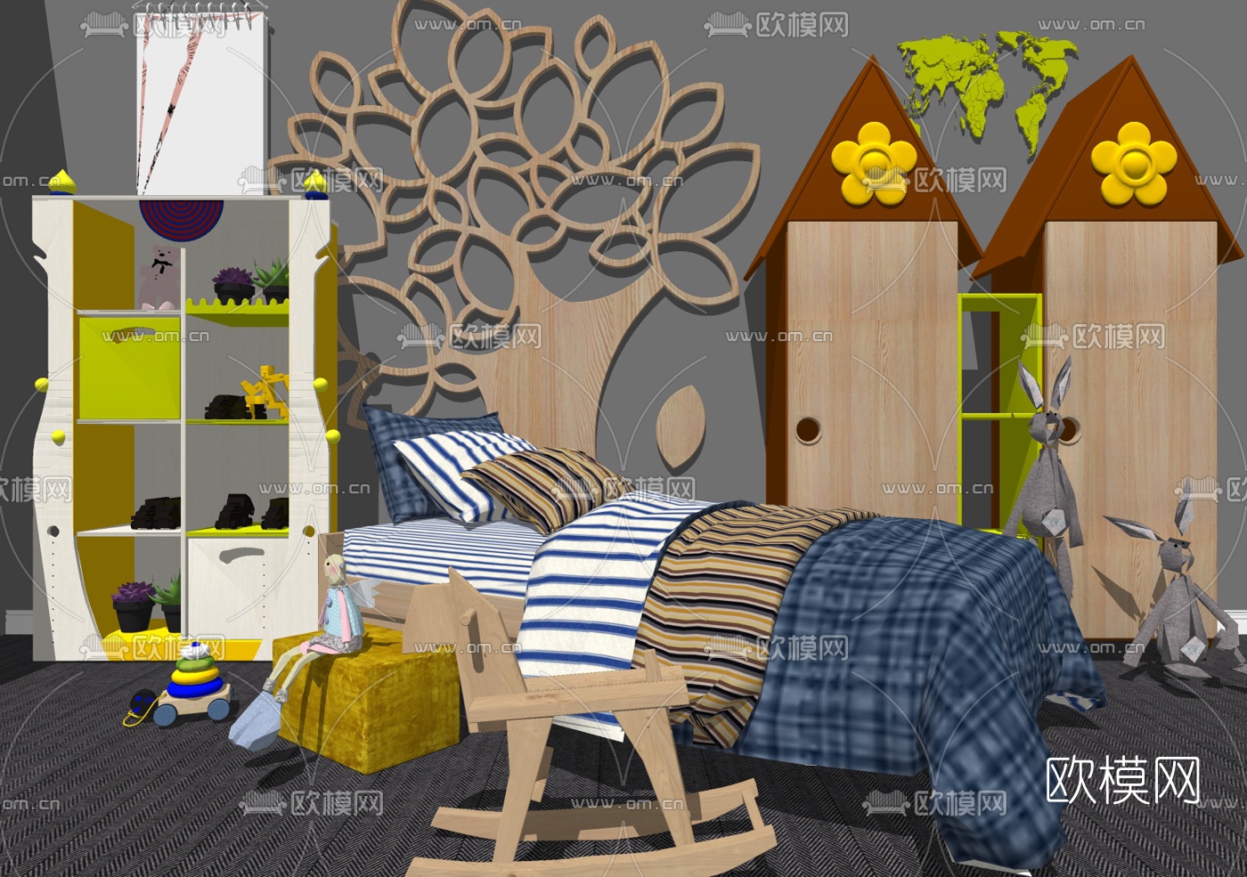 现代儿童床玩具组合su模型下载