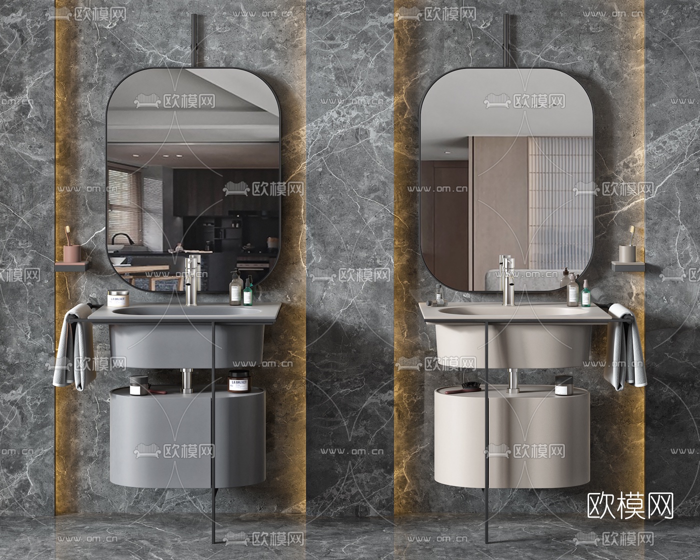 现代浴室柜洗手台3d模型下载（渲染图1）