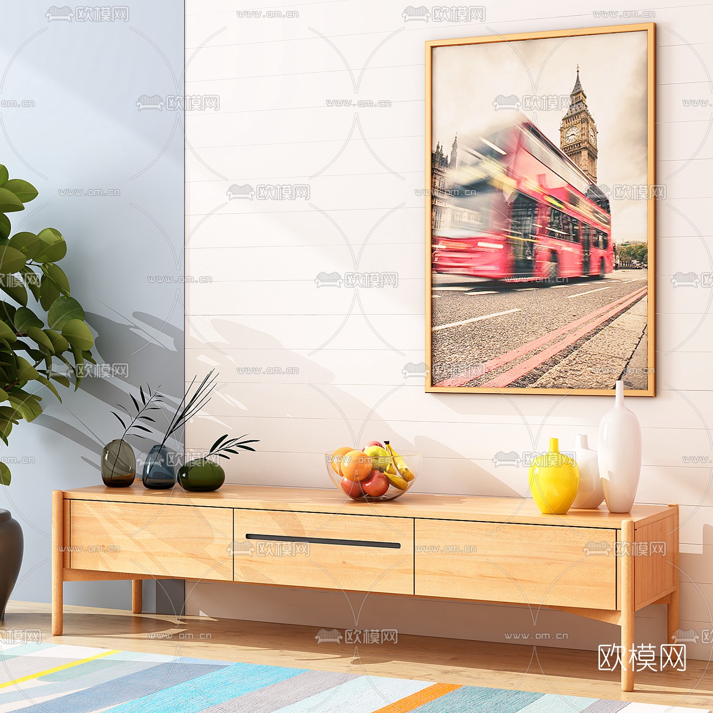北欧实木电视柜3d模型下载（渲染图1）