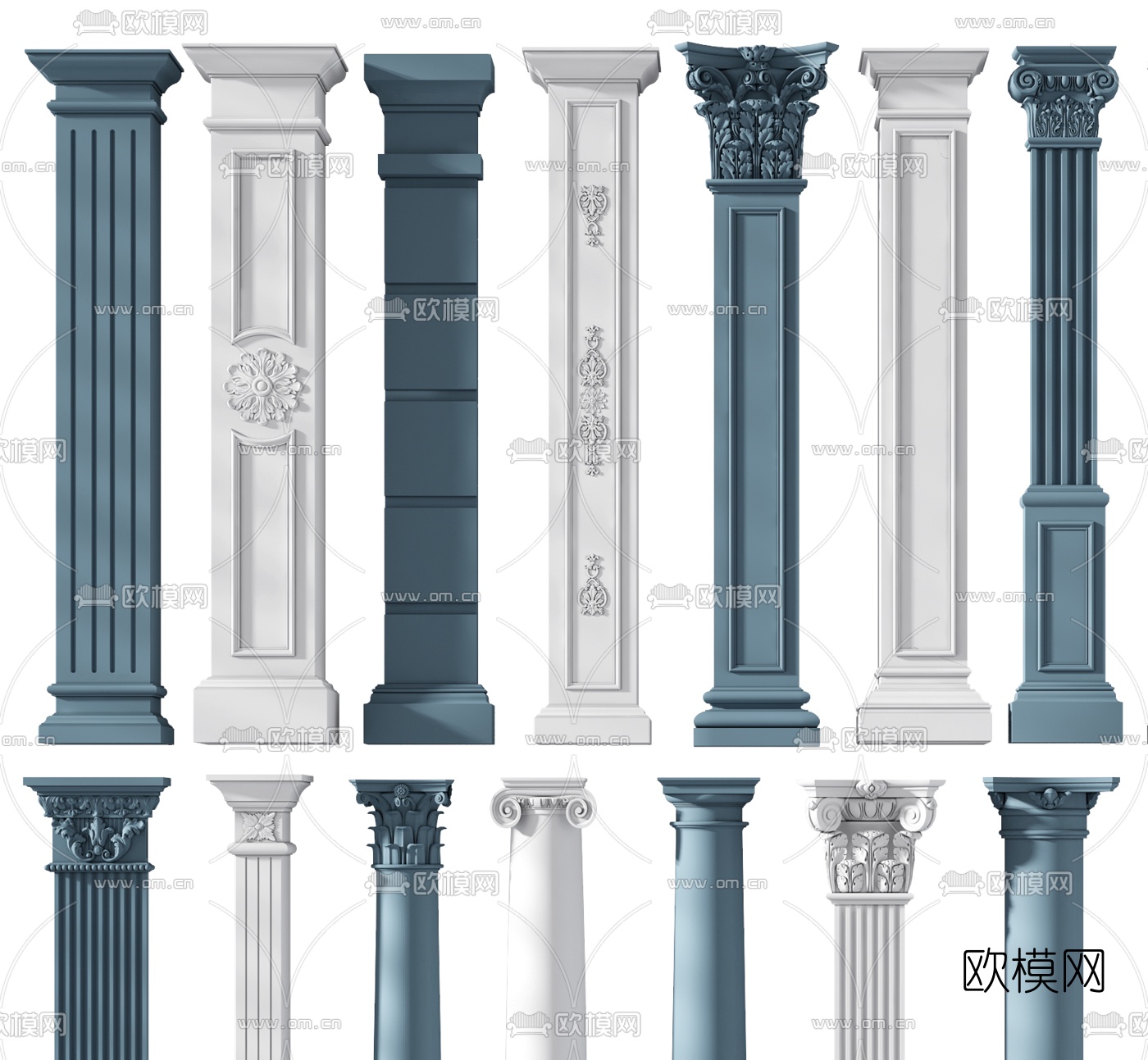 简欧石膏罗马柱组合3d模型下载（渲染图1）