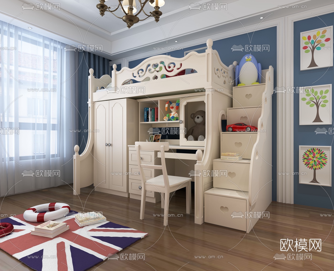 美式儿童床3d模型下载（渲染图2）