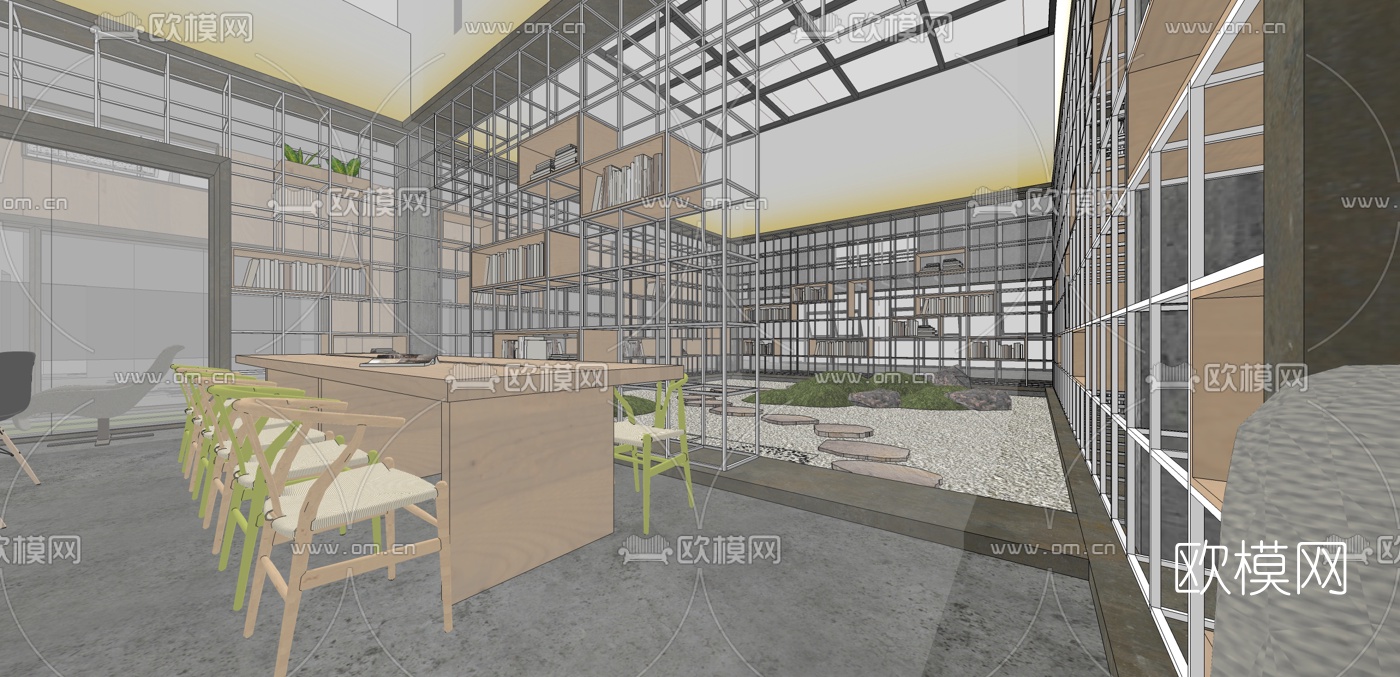 工业风大堂前台su模型下载（渲染图1）
