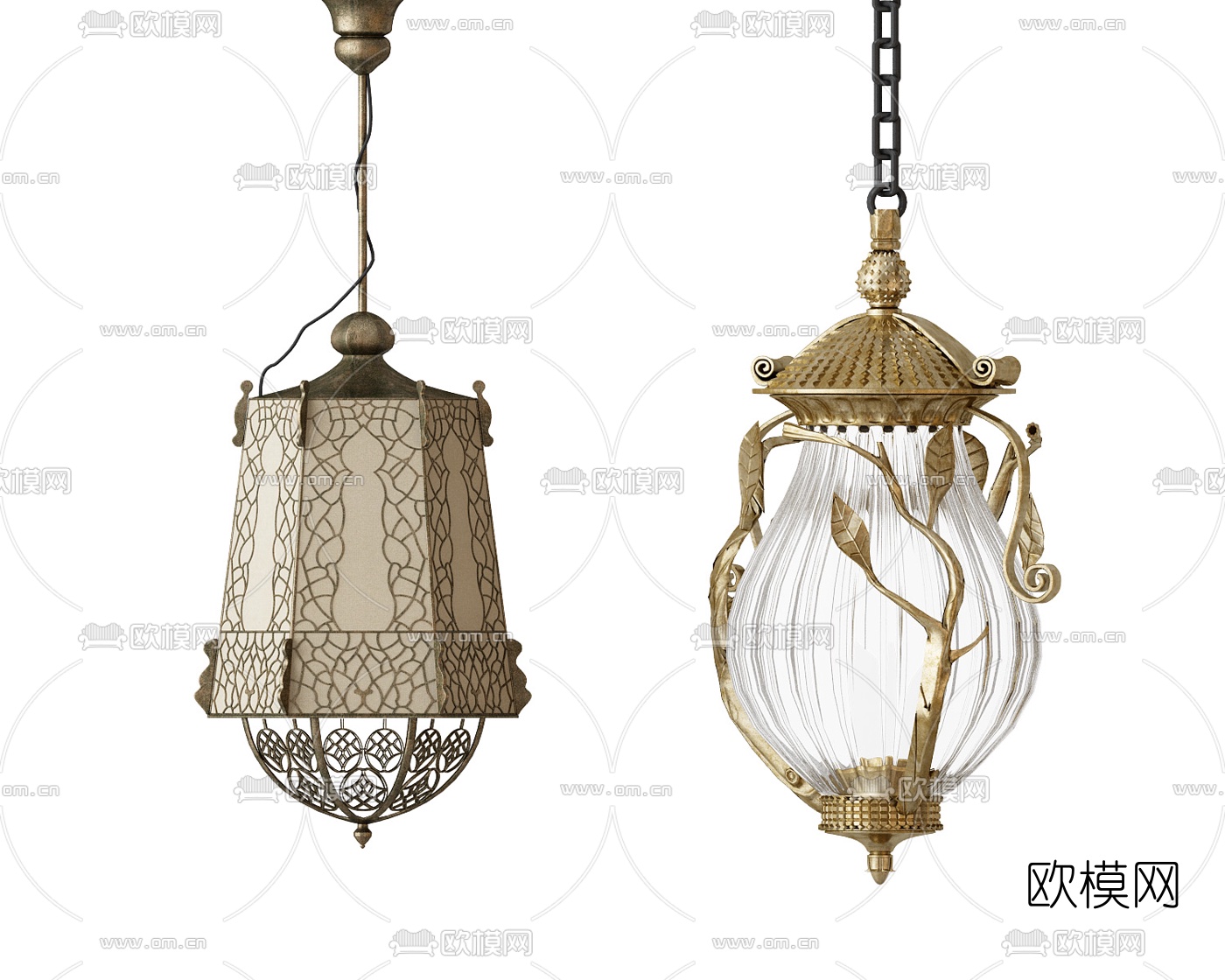 美式金属吊灯组合3d模型下载