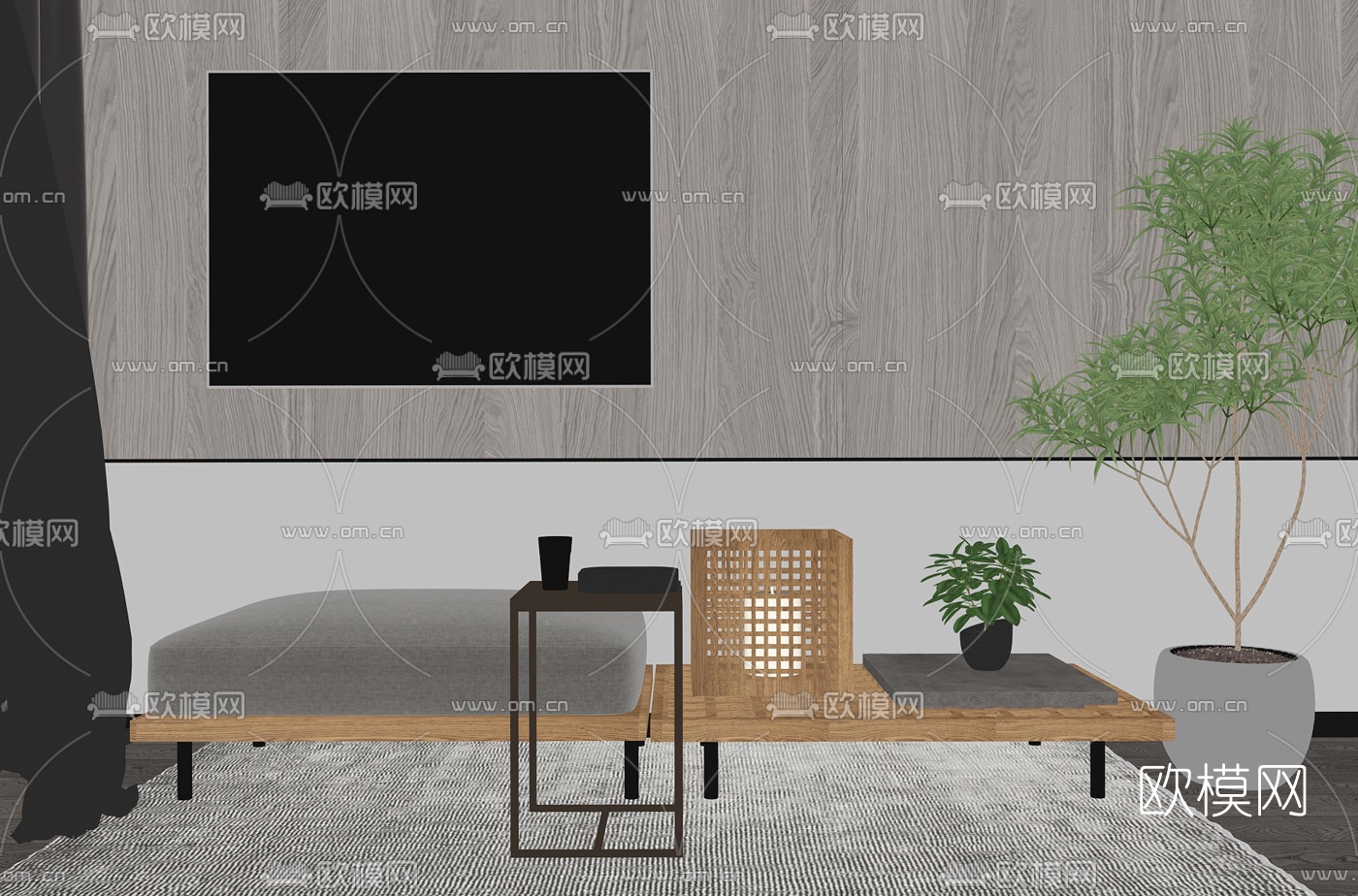 现代轻奢沙发凳su模型下载（渲染图2）