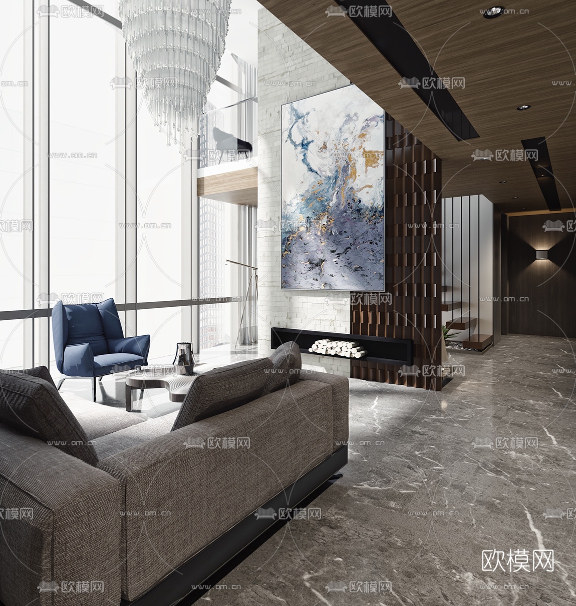 现代别墅休闲厅吧台组合3d模型