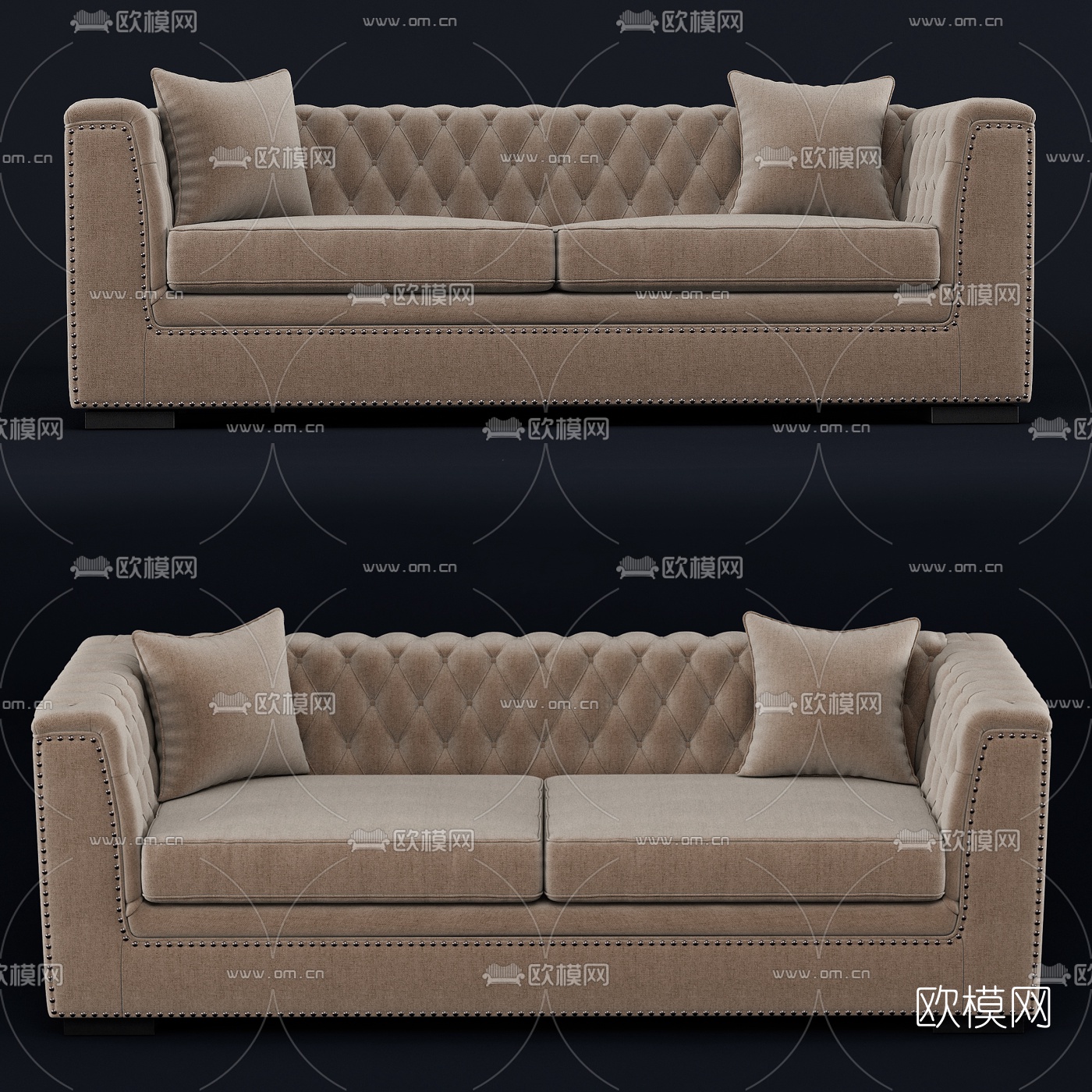 现代布艺双人沙发3d模型下载