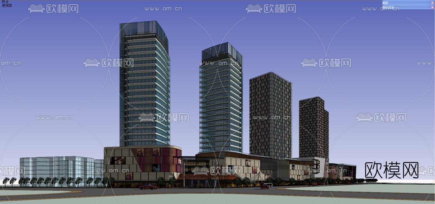 现代商业街规划su模型下载（渲染图1）