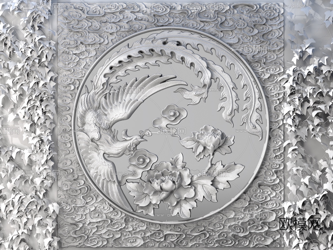 新中式石雕窗花3d模型