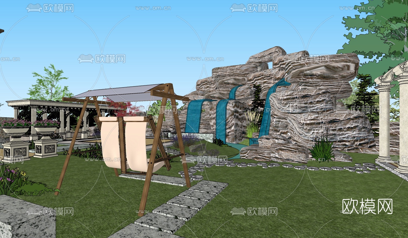 欧式园林景观su模型下载（渲染图3）