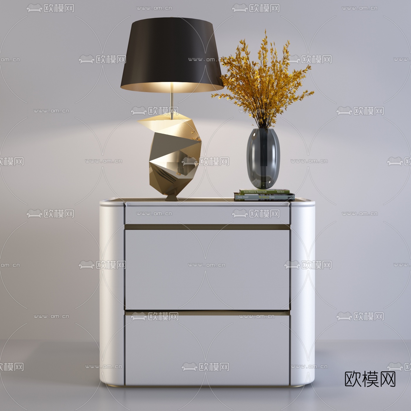 现代实木床头柜组合3D模型