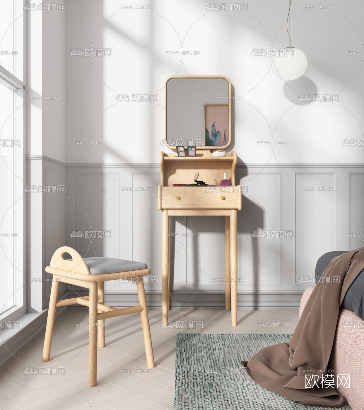 北欧实木梳妆台3d模型下载（渲染图1）
