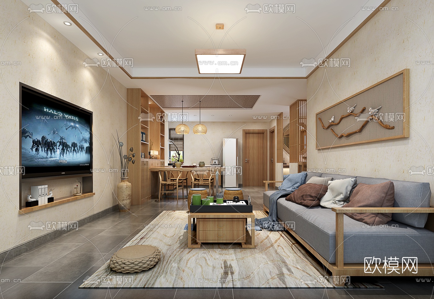 新中式客厅餐厅3D模型