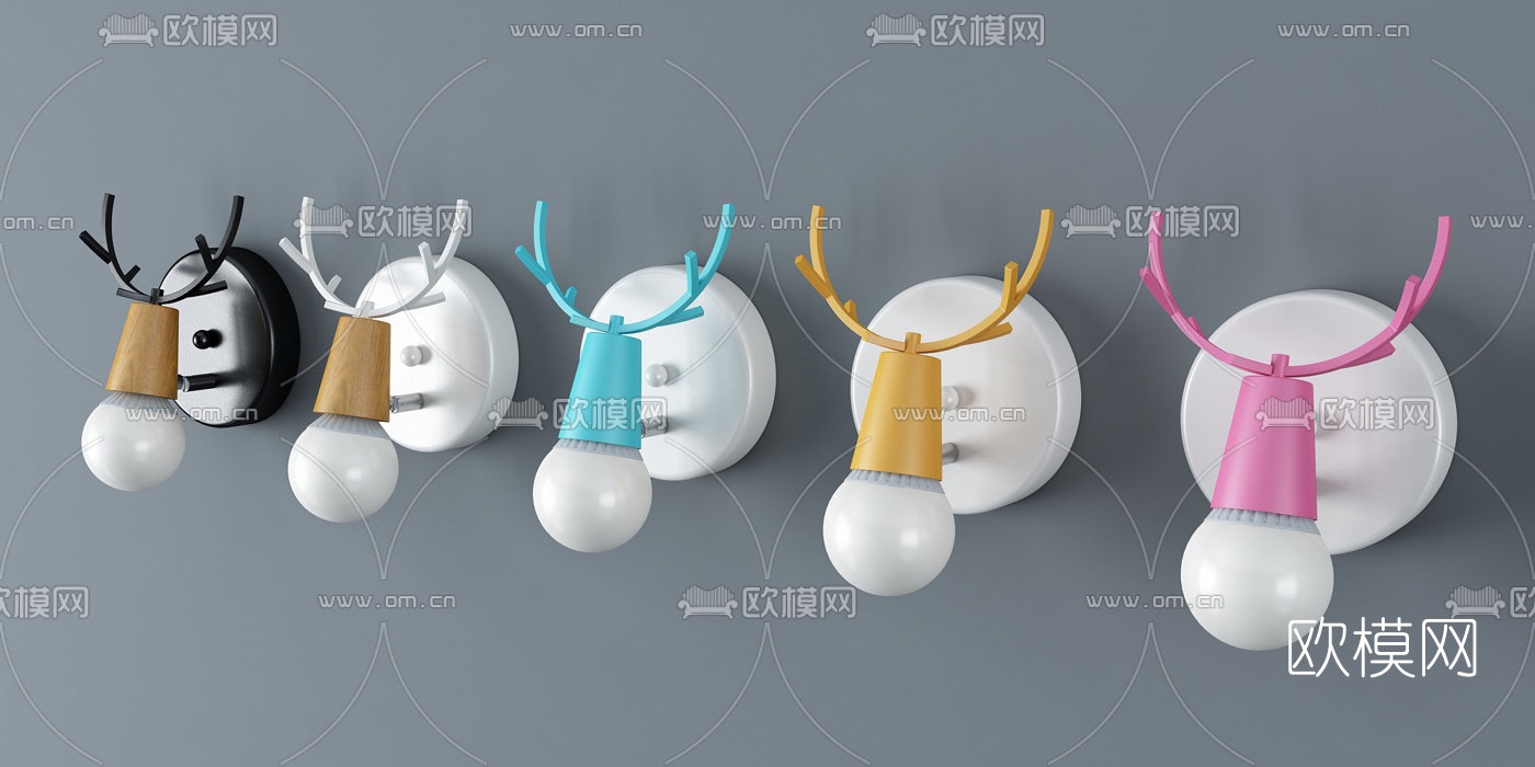 北欧鹿角儿童壁灯吊灯3D模型
