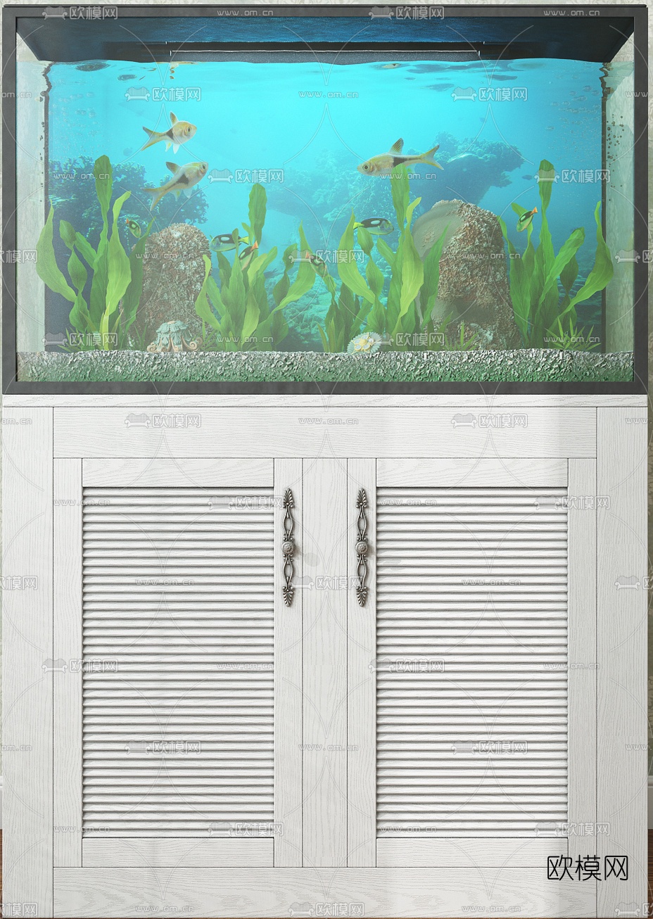 现代鱼缸底座组合3D模型下载（渲染图1）