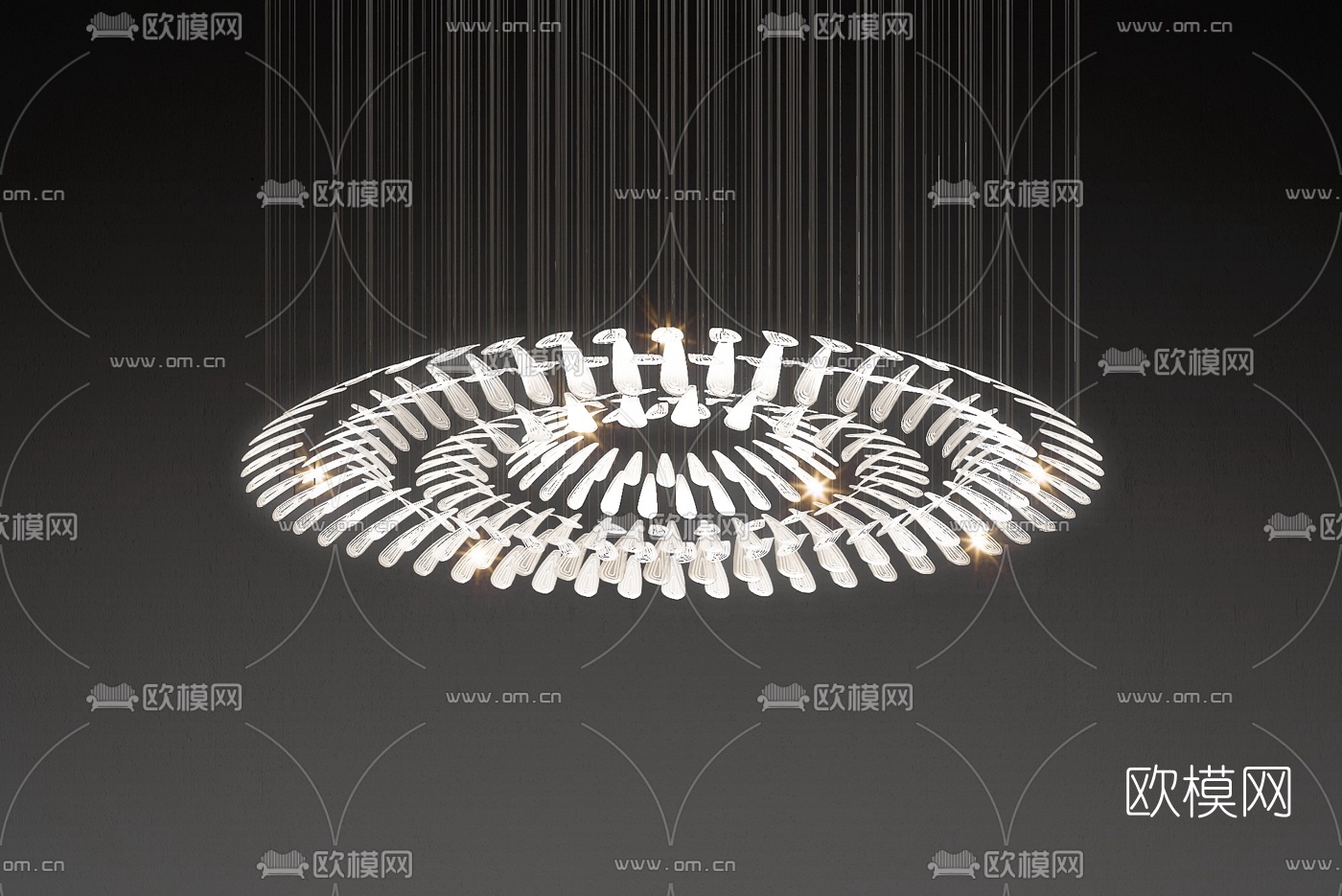现代大型水晶羽毛装饰灯3d模型下载（渲染图1）