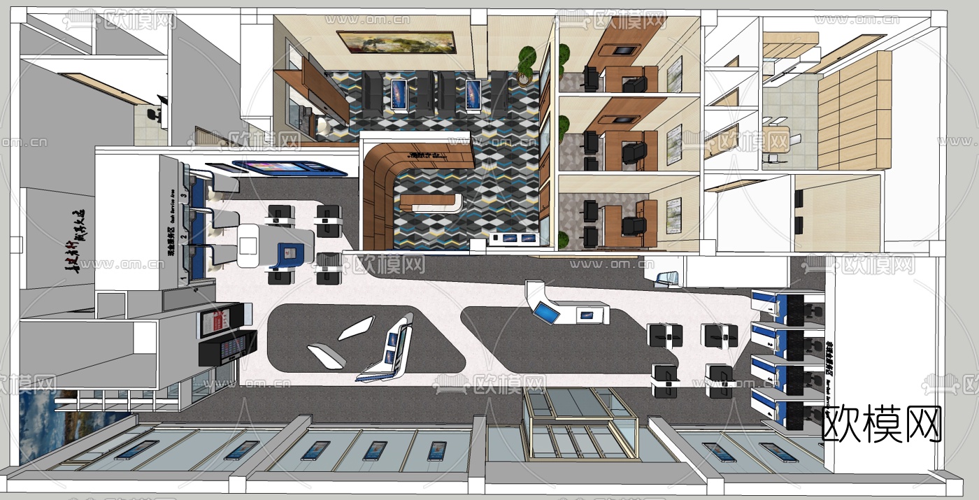 现代建设银行网点su模型下载（渲染图4）