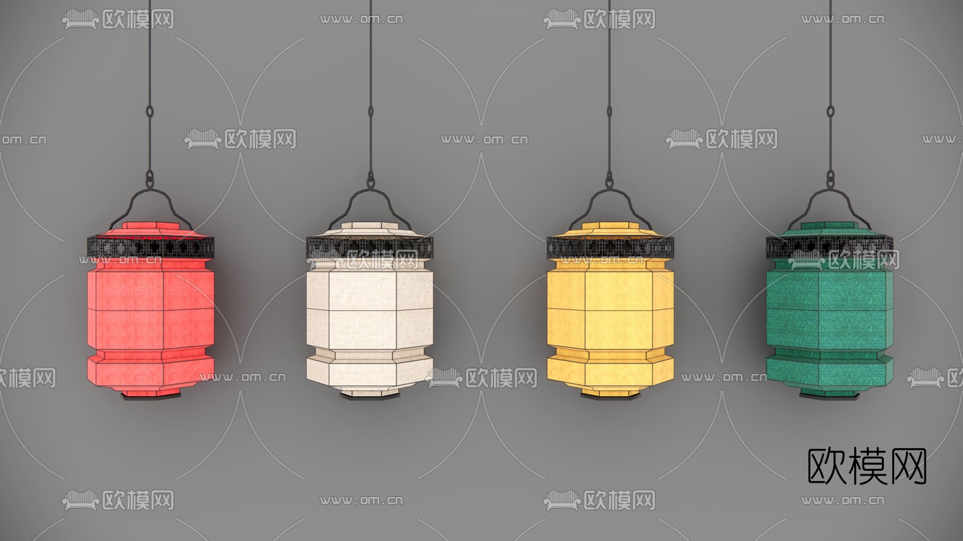 新中式灯笼吊灯su模型下载（渲染图1）