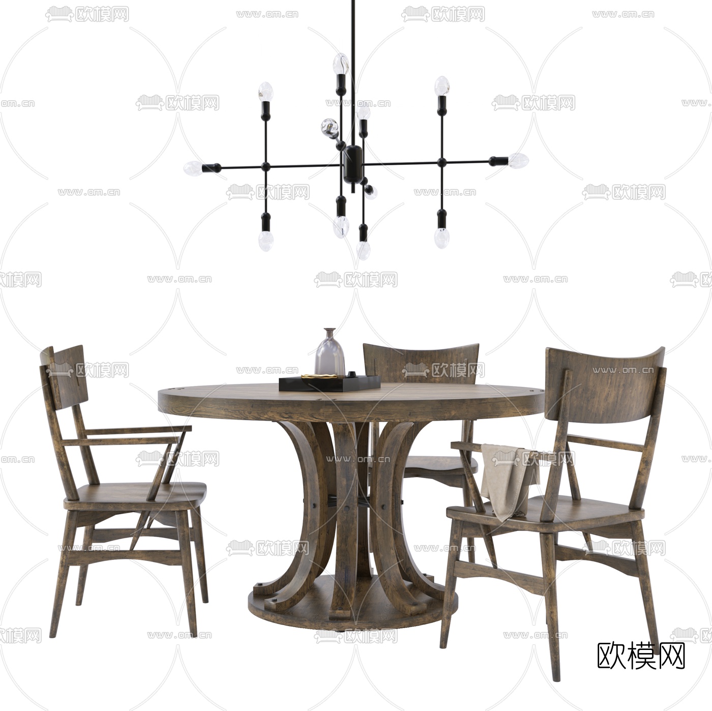北欧实木餐桌椅3d模型下载（渲染图1）