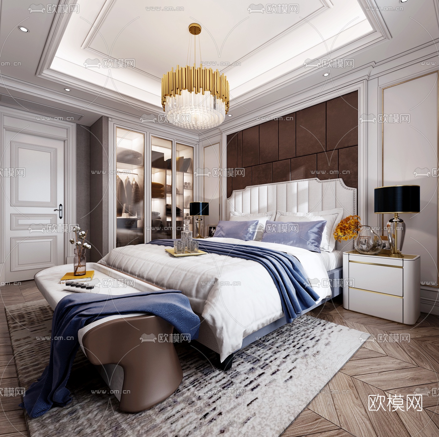 简欧卧室3d模型下载（渲染图1）