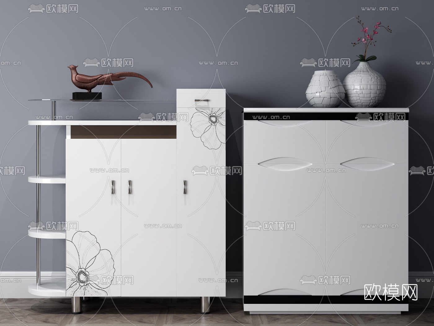 现代实木鞋柜3d模型