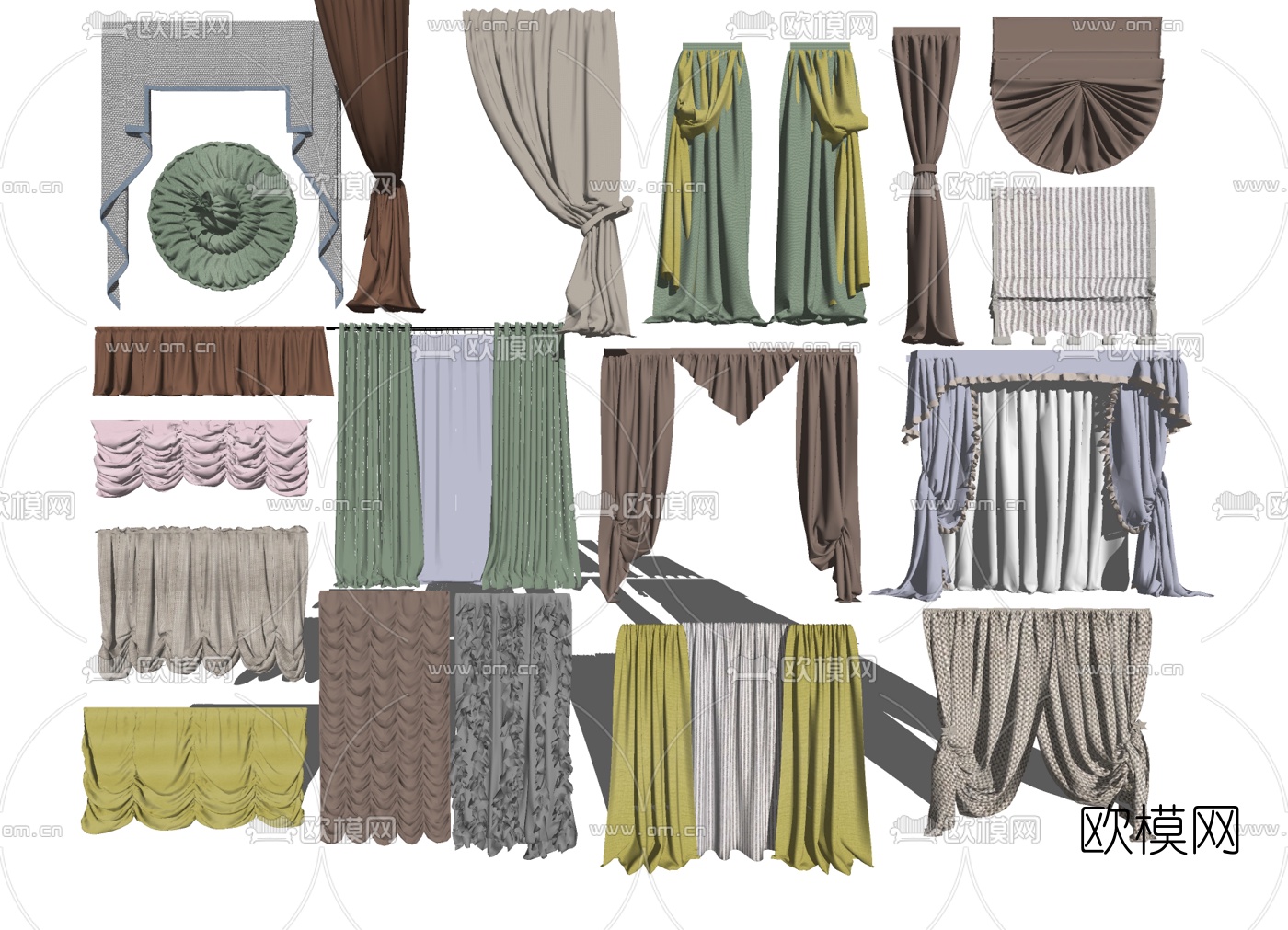 简欧布艺窗帘su模型下载