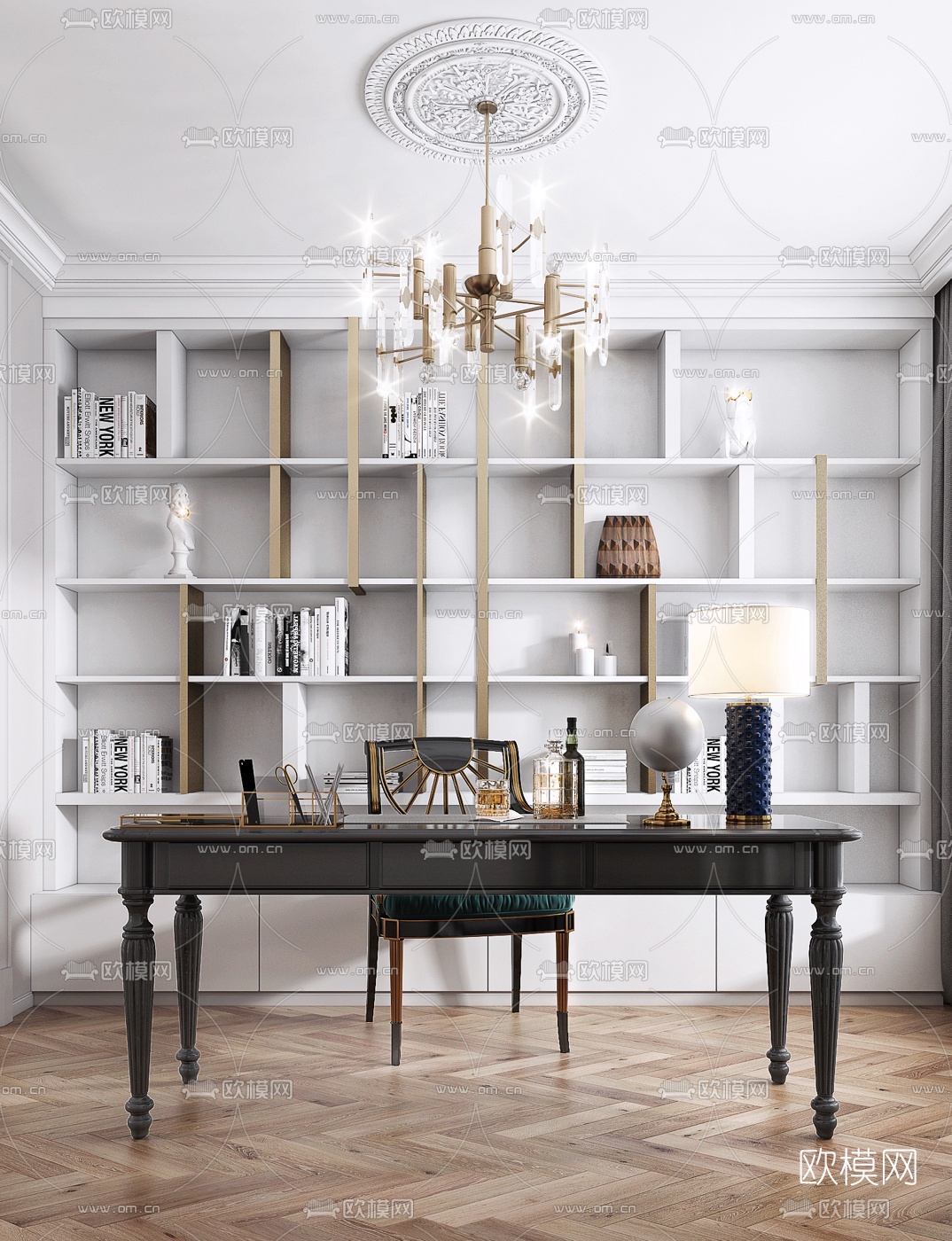 美式书房3d模型下载（渲染图2）