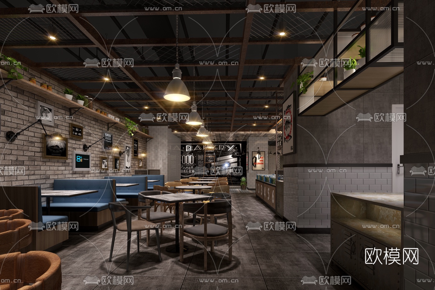 工业风主题餐厅3d模型下载（渲染图3）