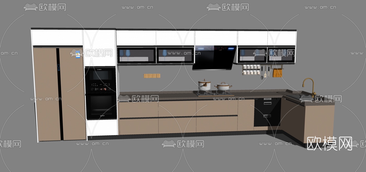现代橱柜摆件组合su模型下载