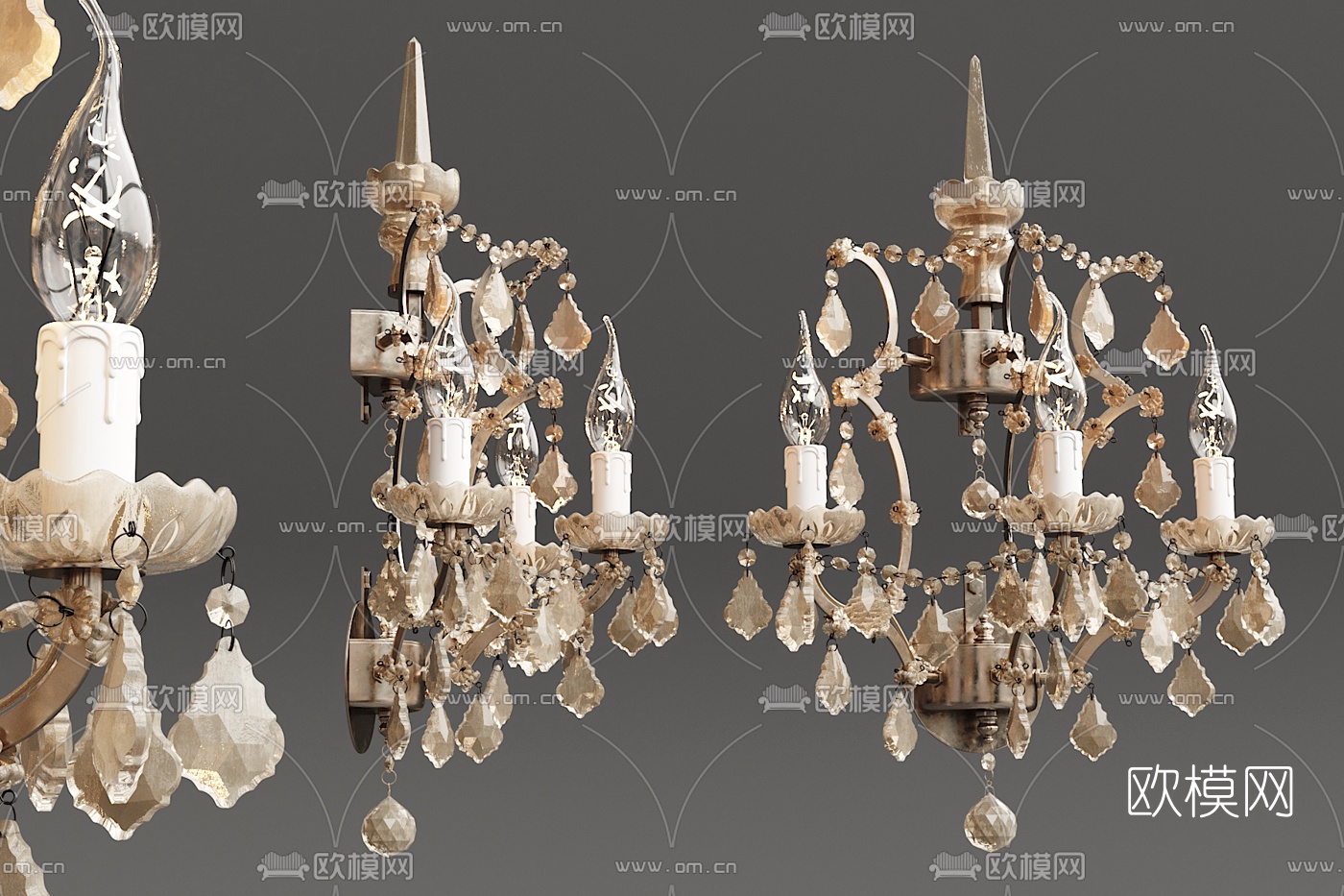 欧式金属水晶壁灯3d模型下载