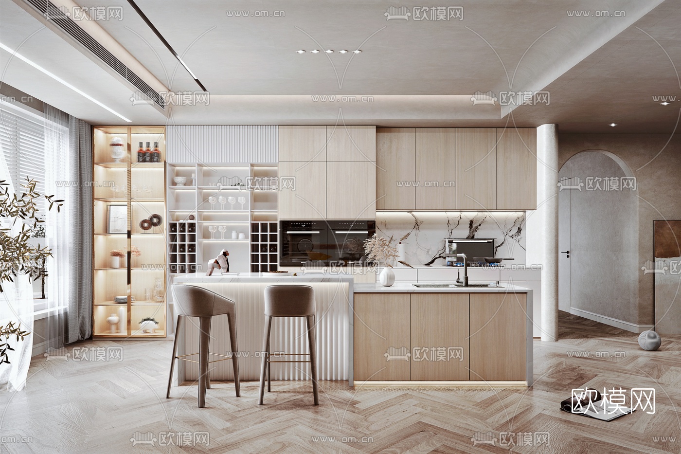 现代中岛厨房3d模型