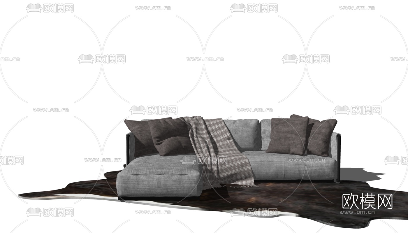 现代布艺多人转角沙发su模型下载