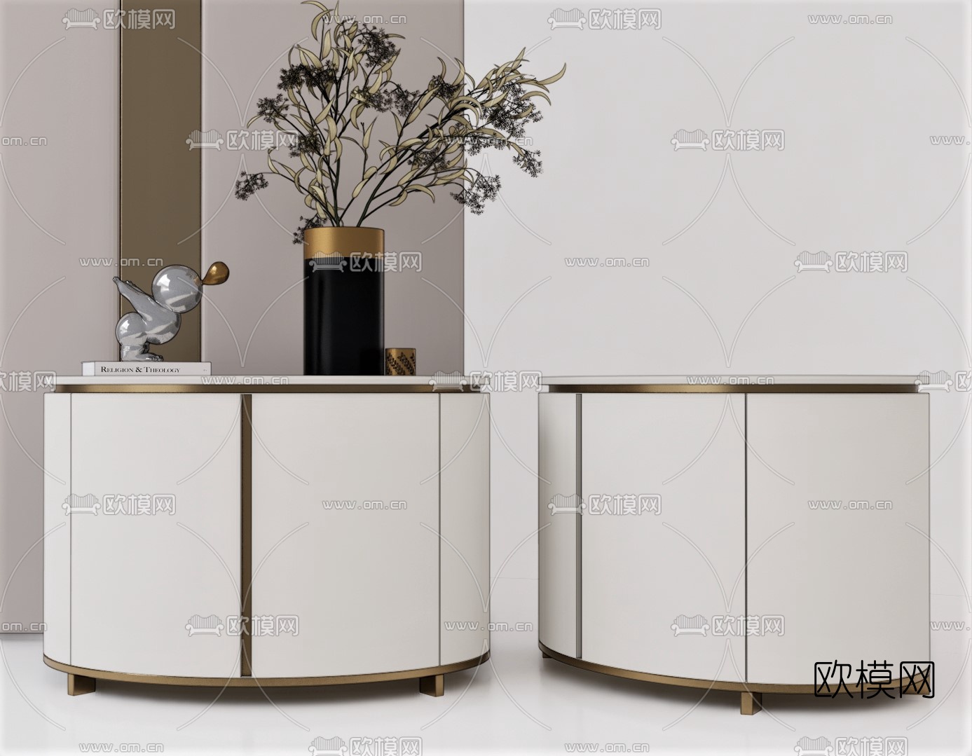 现代轻奢床头柜su模型下载（渲染图1）