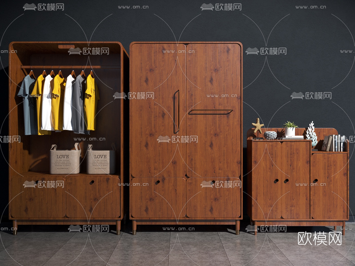 北欧实木衣柜鞋柜3d模型下载（渲染图1）
