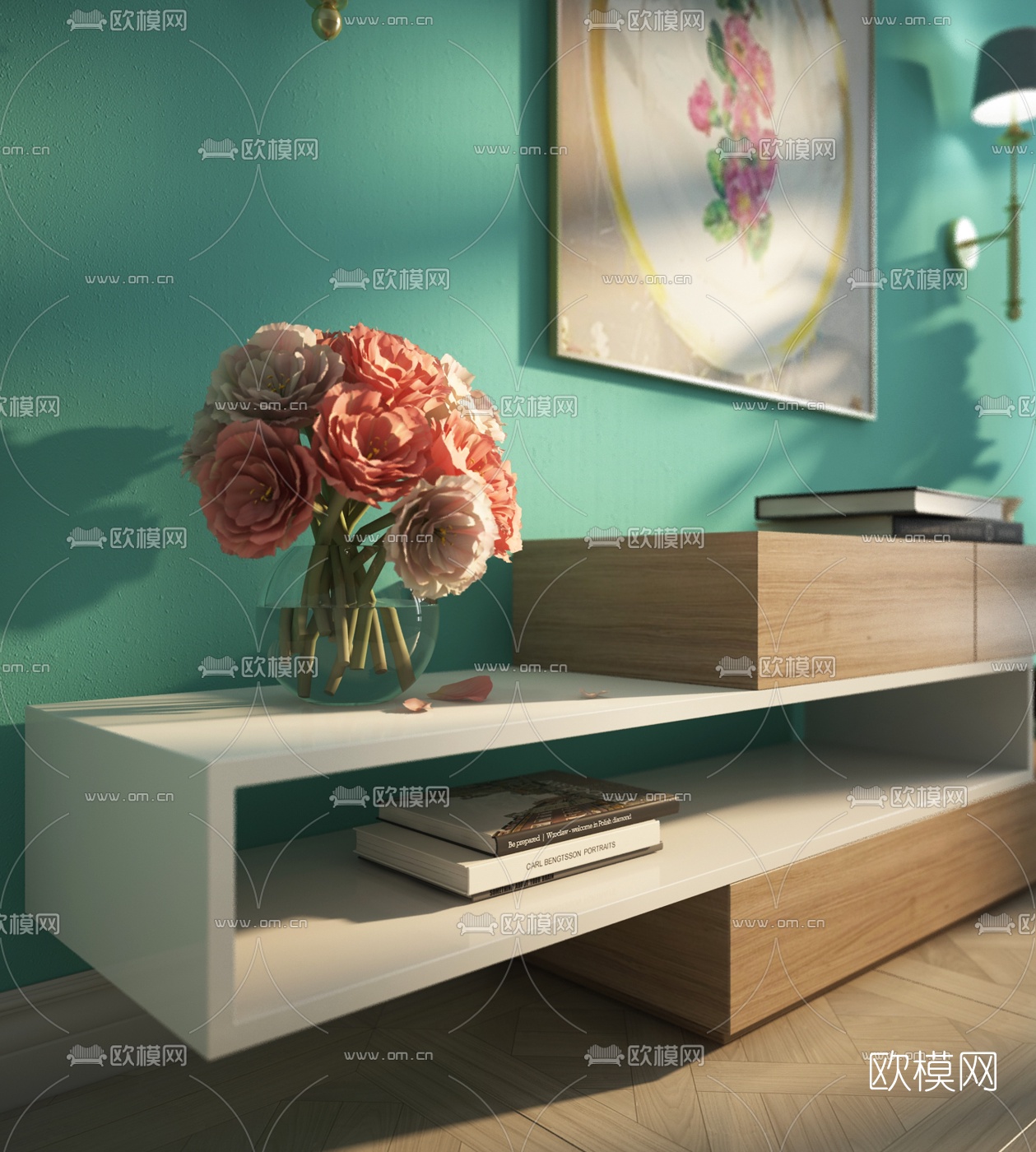 现代实木电视柜3D模型下载（渲染图3）