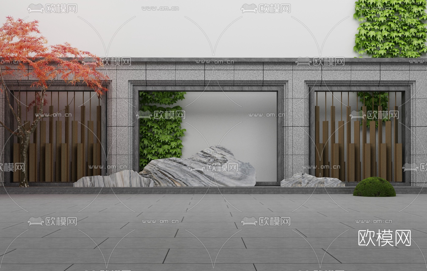 新中式庭院景观3D模型