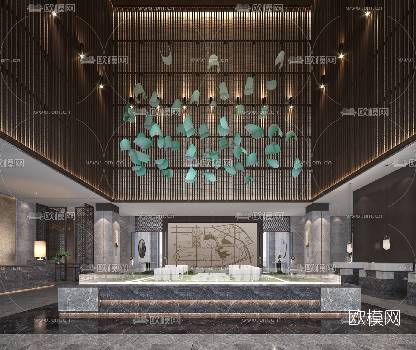 新中式售楼部沙盘区3d模型下载_ID10189359_3dmax免费模型-欧模网
