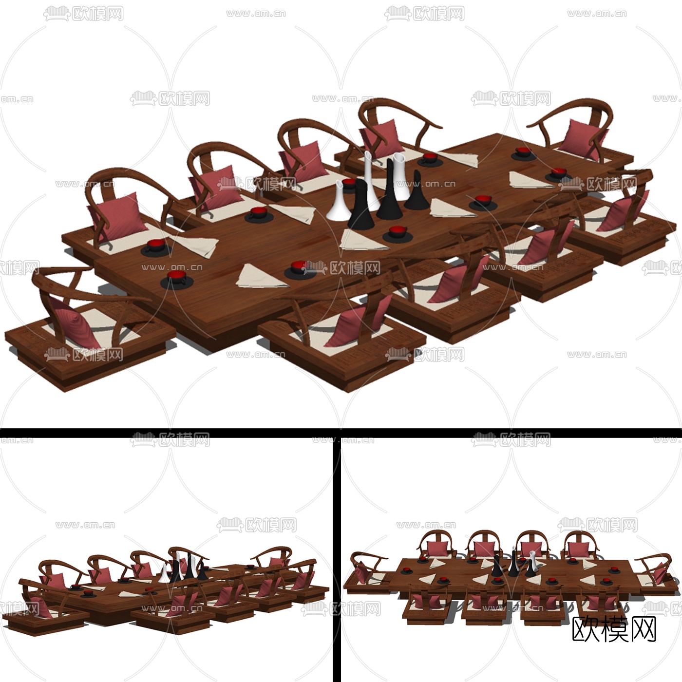 日式实木茶桌椅组合免费su模型下载