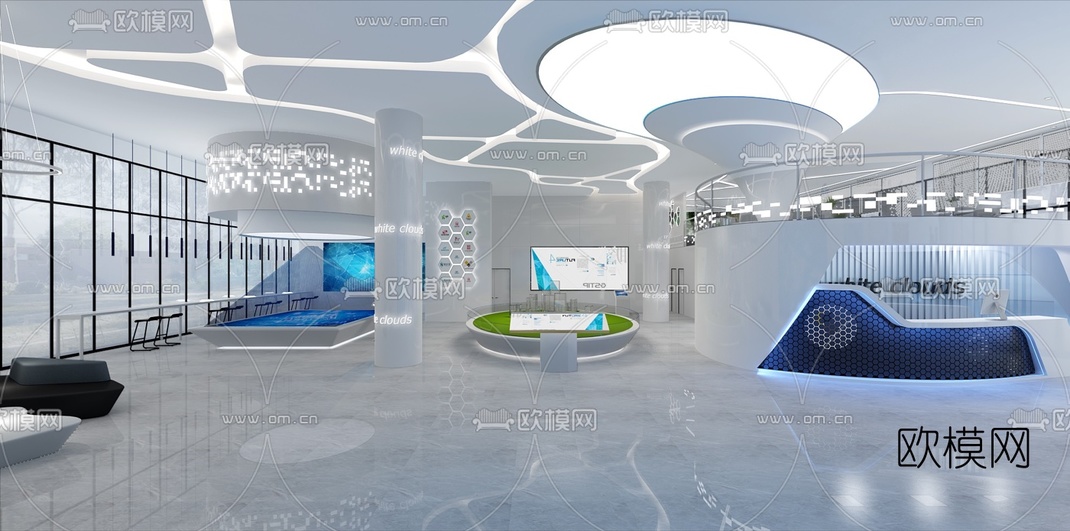 现代售楼部科技展厅前台沙盘3d模型-免费3dmax模型库-欧模网