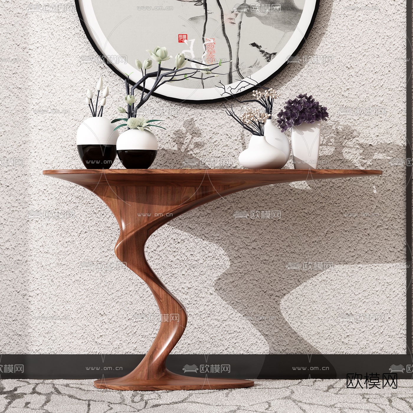 新中式端景条案3d模型